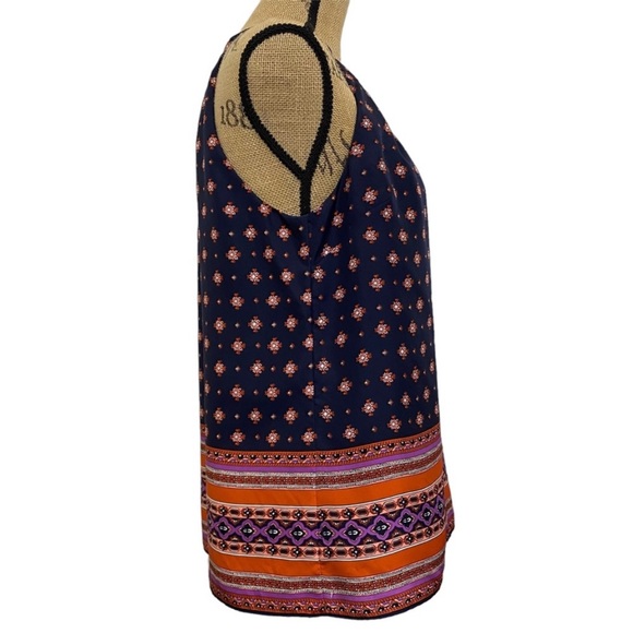 J. Crew Silk Navy Medallion Blouse w/ Keyhole & Button Closure- size 10 - Picture 2 of 11